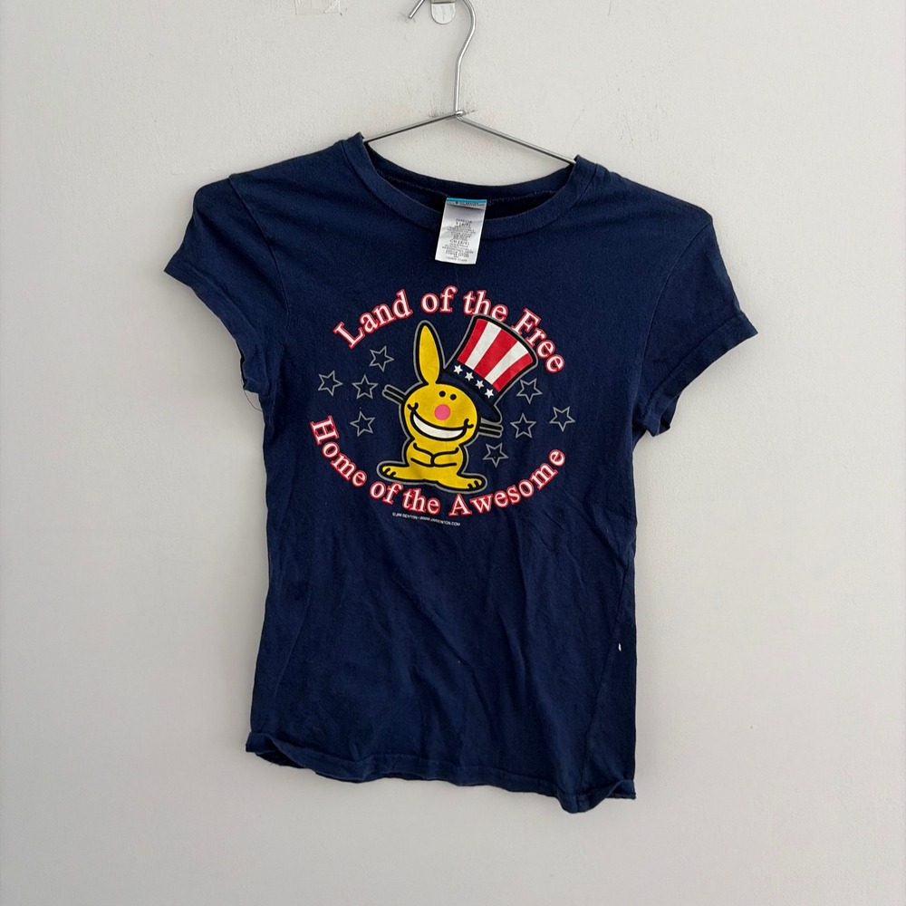 It's Happy Bunny Land of the Free Home of the Awesome T-Shirt Navy Small